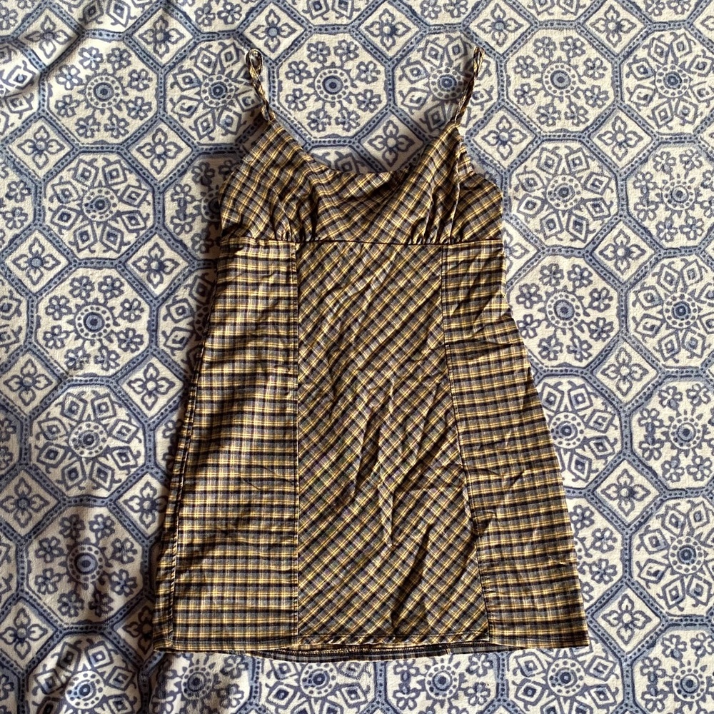 wild fable Yellow and Black Plaid Spaghetti Strap Dress